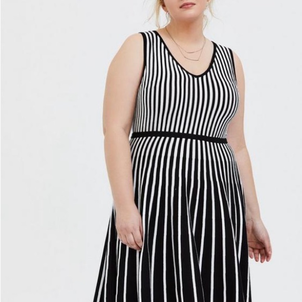Black and White Striped knit skater Dress